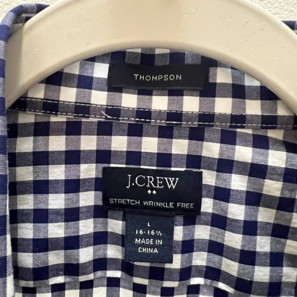 J. Crew Navy Blue Thompson check button down shirt size 16-16.5 L